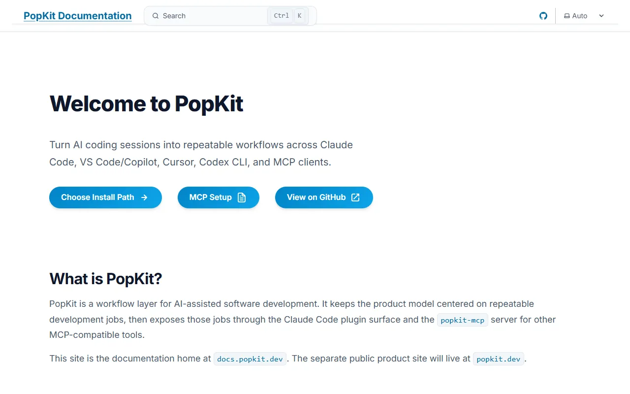 The docs.popkit.dev home page